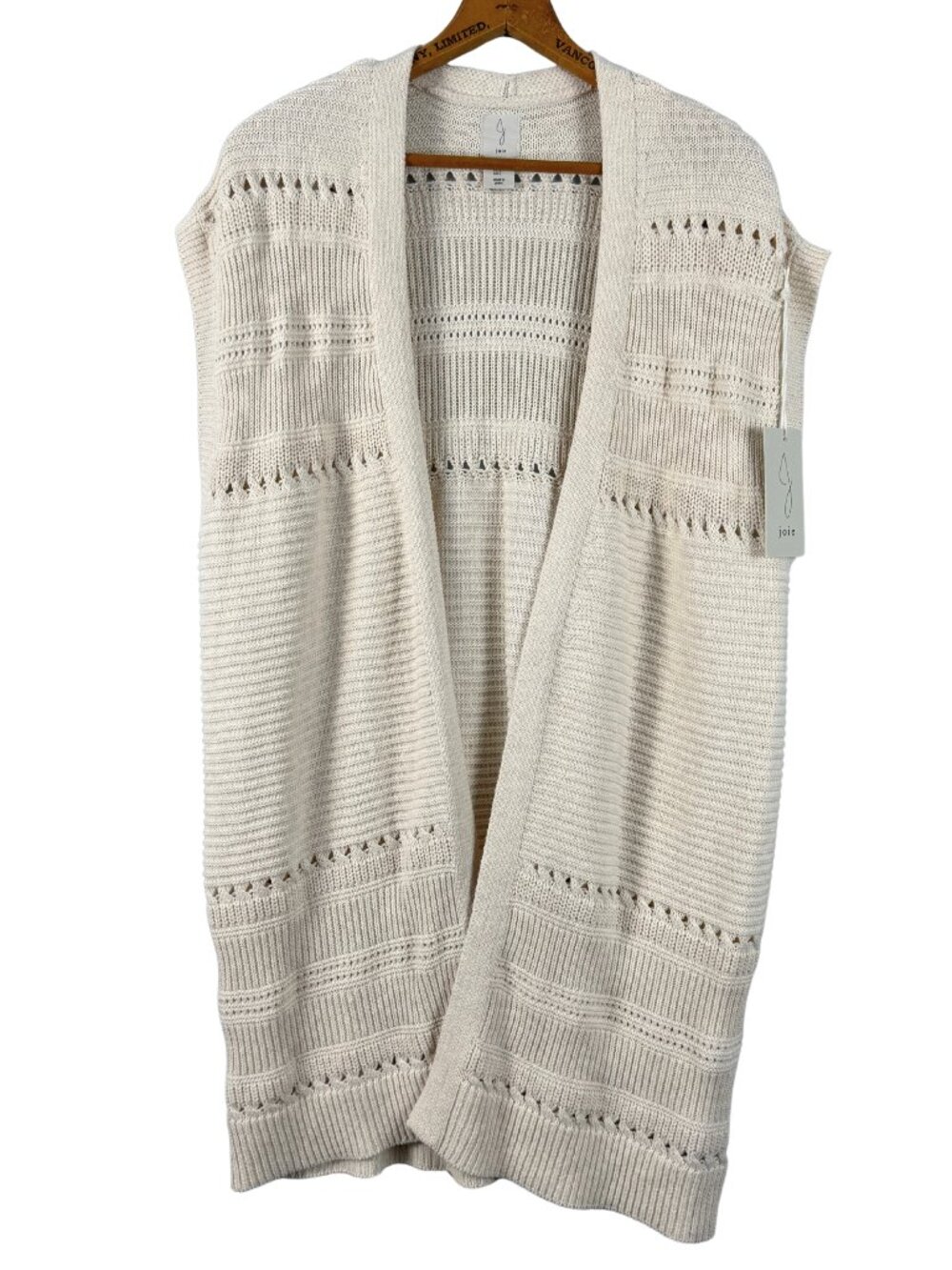 NWT Joie Open Front Long Knit Cardigan Vest Large Cream Cotton Blend Swim Cover